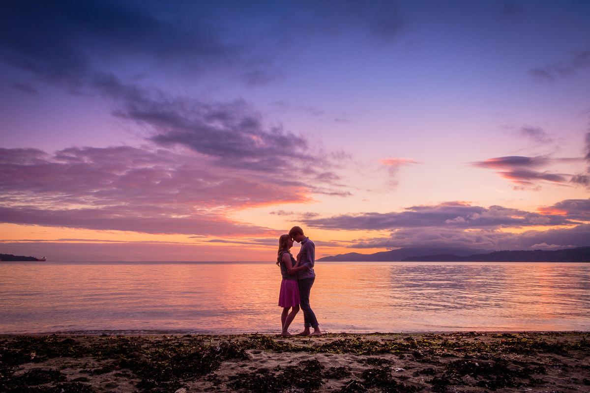 Stanley Park Vancouver Beach Engagement at Sunset